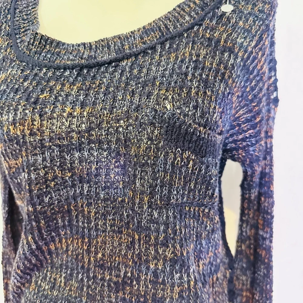 Free People Navy Marled Scoop Neck Sweater